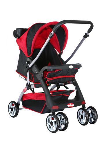 display image 2 for product Baby Plus Red & Black Stroller Cum Pram