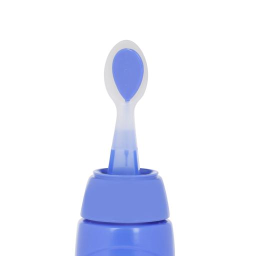 Baby Silicone Squeeze Feeding Bottle with Spoon Food Rice Cereal Feeder, Blue