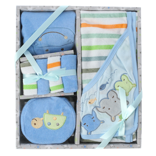 Baby Plus Baby 7 Pcs Gift Set - Bath Set With Pretty Embroidered Patch - Cotton & Polyester Material - 4 Pieces ff Wash Cloth, Hooded Towel, Washmit - Super Soft hero image
