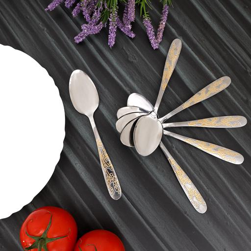 display image 4 for product Delcasa Desert Spoon - 6 Pcs S/S -Stainless Steel - Golden Pattern Cutlery, Long Grip Handle