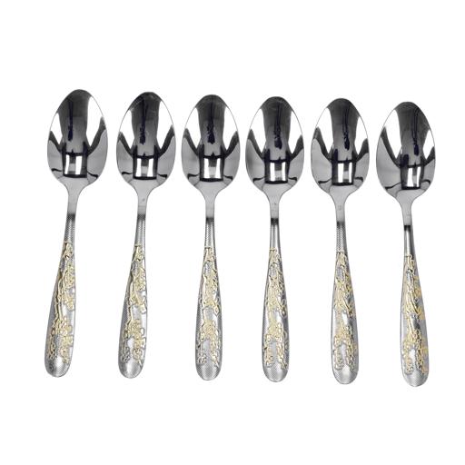 display image 6 for product Delcasa Desert Spoon - 6 Pcs S/S -Stainless Steel - Golden Pattern Cutlery, Long Grip Handle