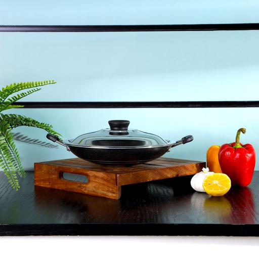 display image 2 for product Delcasa 21Cm Aluminium Appachetty With Lid, Non-Stick Appachetty, Wok With Lid, 2 Layer Coating