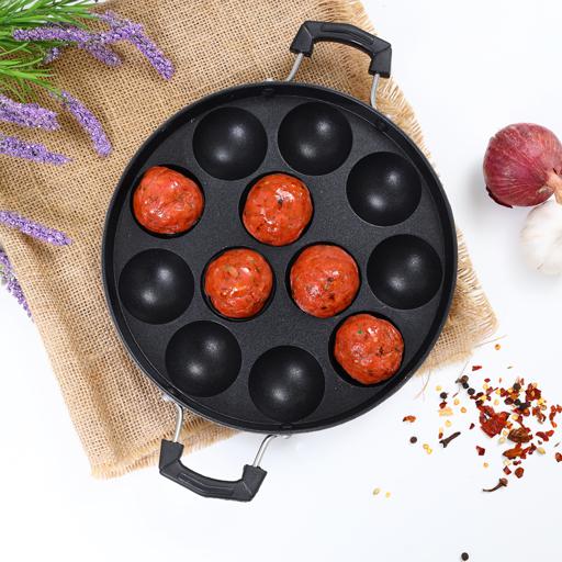 display image 4 for product Delcasa 12 Pits Aluminium Appam Patram - Nonstick Cast Aluminum Alloy Baking Tray With 12 Pieces