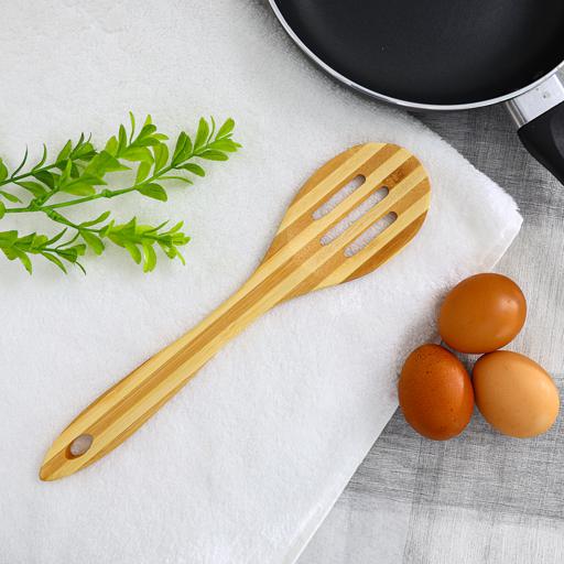 display image 2 for product Delcasa Bamboo Slotted Spoon - Heat Resistant Grip Spoon, Bamboo, Cooking And Baking Equipment