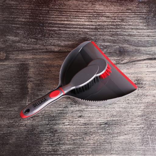 display image 1 for product Delcasa Dust Pan & Brush Set - Hand Broom With Synthetic Stiff Bristles - Broom Set Having Frayed