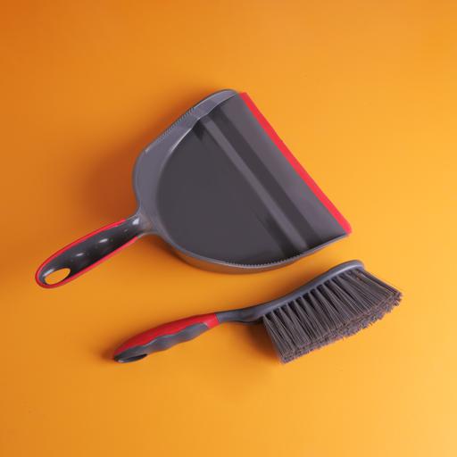 display image 1 for product Delcasa Dust Pan & Brush Set - Hand Broom With Synthetic Stiff Bristles - Broom Set Having Frayed