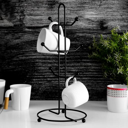 display image 3 for product Cup Holder, Mug Tree Classic Design Cup Holder, DC1976 | Cup Holder With 6 Hooks for Cup Tea Coffee Cup | Black Powder Coated Stand for Kitchen Mug Tabletop