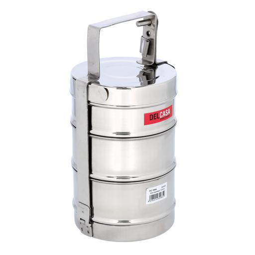 display image 8 for product 3 Layer Steel Bombay Tiffin, Lunch Box, DC1985 - Stainless Steel Food Carrier, 3 -Tier Tiffin Lunch Box Office Pack, Stainless Steel Containers With Locking Clip