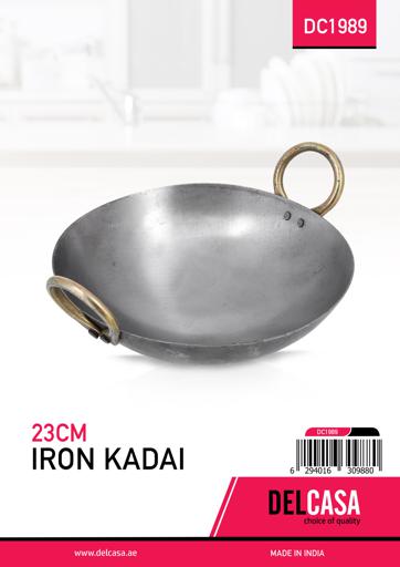 Traditional Iron Kadai with plastic handles - shallow frying