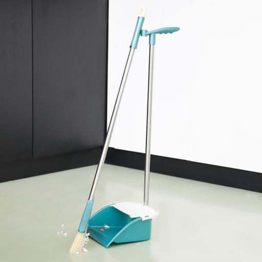 display image 1 for product Dust Pan with Broom Set, Plastic and Iron, DC2007 | Kitchen Brooms and Stand Up Dust Pan Magic Combo Set for Home | Lobby Broom and Dustpan for Floor Cleaning