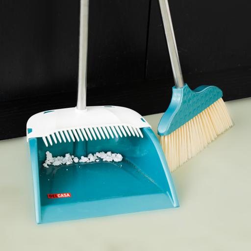 Broom and Dustpan Set - Premium Long Handled Broom Dustpan Combo - Upright Standing Lobby Broom and Dust Pan Brush w/ Handle - Great Edge