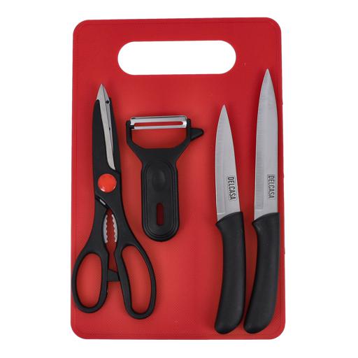 Cutting Set, 5Pcs Kitchen Gadget Set, DC2082 | Stainless Steel & Polymer Plastic | Set Includes Vegetable Peeler, Food Scissor, Cutting Board, Knife for Kitchen, Office, & More hero image