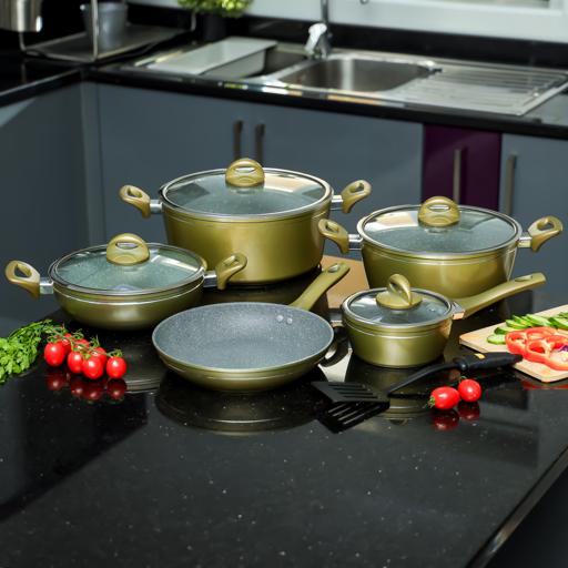 10PCS Nonstick Granite Kitchen Cookware Cooking Pots Pans Set