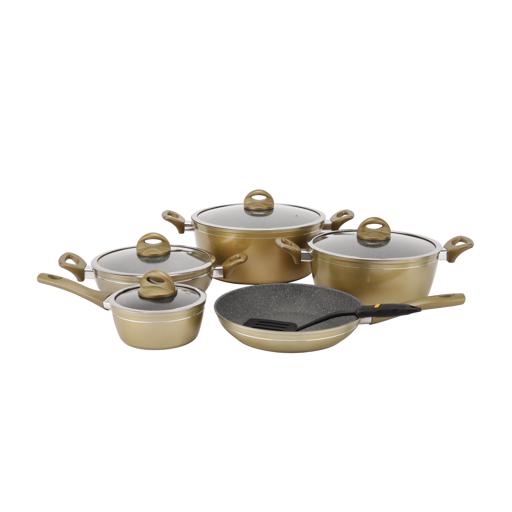  Country Kitchen Nonstick Induction Cookware Sets - 11 Piece  Cast Aluminum Pots and Pans with BAKELITE Handles and Glass Lids -Cream:  Home & Kitchen