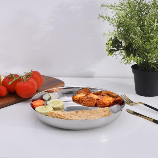 display image 2 for product Stainless Steel Rice Plate | Round Quarter Plate | 25cm, 12"