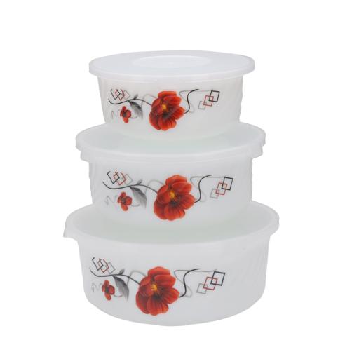display image 6 for product Premium Opal Ware Bowl Set, 3pcs Serving Bowl, DC2134 | Stackable Food Storage Bowls with Transparent Lids | Elegant Floral Design | Oven-Safe (Without Lid)