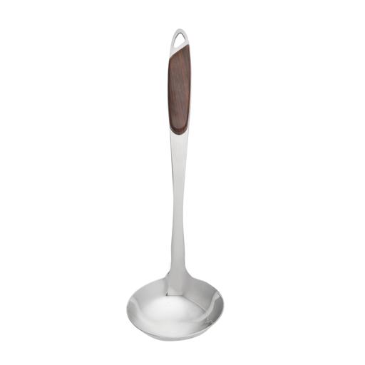 display image 0 for product Stainless Steel Soup Ladle, Wood Finish Handle, DC2146 | Dishwasher Safe | Elegant Design | Dinner Cutlery/Crockery Utensil | Ideal For Soup, Soup, Desserts & More