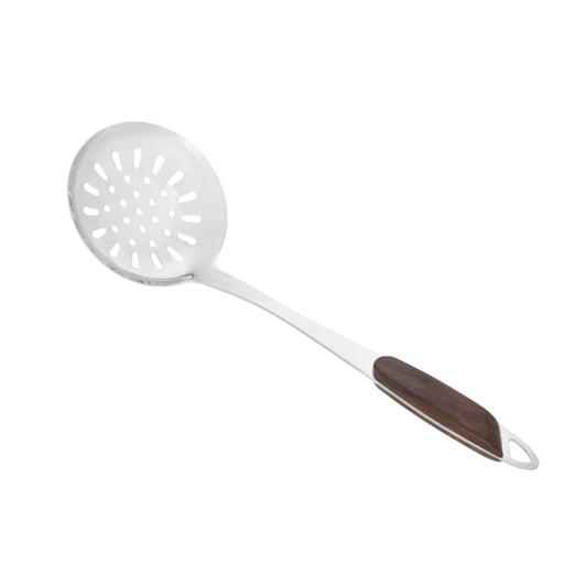 display image 0 for product Stainless Steel Skimmer, Comfortable Wood Handle, DC2148 | Built-in Hang Hole | Durable Food Grade Strainer Spoon for Draining & Frying | Marks and Stain Resistant