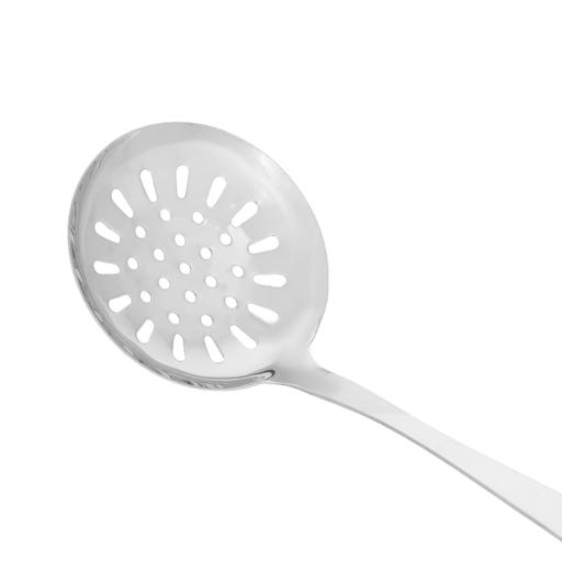 display image 4 for product Stainless Steel Skimmer, Comfortable Wood Handle, DC2148 | Built-in Hang Hole | Durable Food Grade Strainer Spoon for Draining & Frying | Marks and Stain Resistant