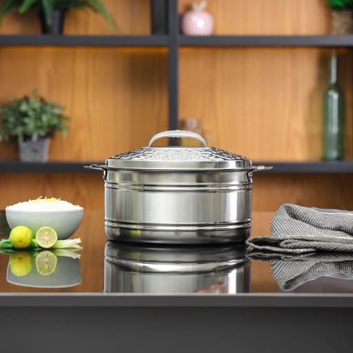 display image 1 for product Double Wall Stainless Steel Hot Pot, 4000ml Hot Pot, DC2177 | Firm Twist Lock | Strong Handles | Steel Serving Pot, Steel Chapati Storage Box, Roti Serving Pot