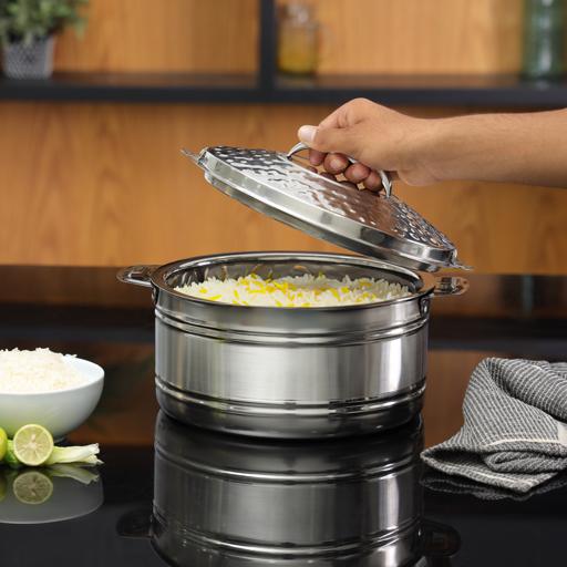 display image 3 for product Double Wall Stainless Steel Hot Pot, 4000ml Hot Pot, DC2177 | Firm Twist Lock | Strong Handles | Steel Serving Pot, Steel Chapati Storage Box, Roti Serving Pot