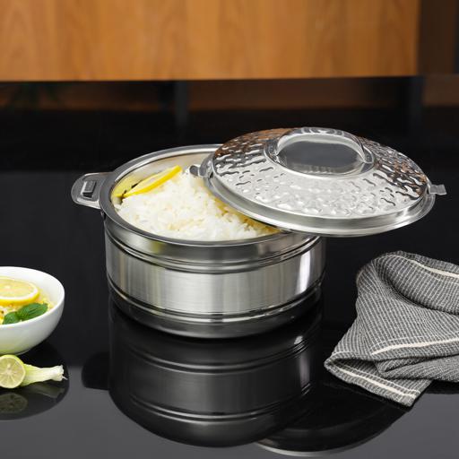 display image 2 for product Double Wall Stainless Steel Hot Pot, 4000ml Hot Pot, DC2177 | Firm Twist Lock | Strong Handles | Steel Serving Pot, Steel Chapati Storage Box, Roti Serving Pot