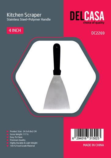 display image 6 for product Kitchen Scraper, 4" Stainless Steel Scraper, RF9872 | Multi-Purpose Slanted Blade Cutter with Polymer Long Handle | Food Scraper Ideal for Slice, Chop, Mince, & Scoop