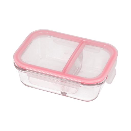 RELEA Rectangular Two Compartments Glass Lunch Box 1040ml Pink 