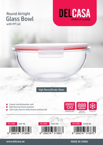 Made in China Pyrex clear oven baking bowl with Lid