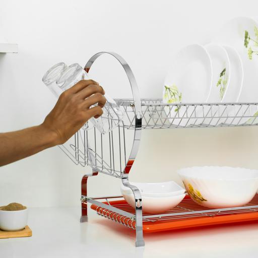 2-Layer Kitchen Dish Rack Drain Bowl Cup Plate Dish Drying Drainer with  Cover