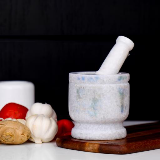 display image 1 for product Marble Grinding Bowl, Durable Marble Hand Mixer, DC2453 | Marble Pestle and Mortar Set | Ideal for Herbs, Spices, Ginger, Garlic Grinder & Crusher