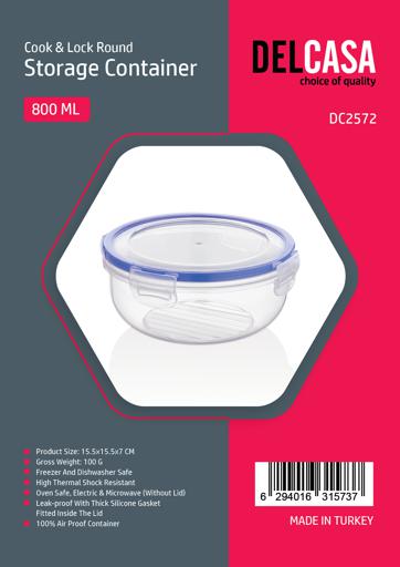 display image 7 for product Cook & Lock Round Storage Container, 800ml, DC2572 | Transparent Container with Leak Proof Lid | Oven, Electric & Microwave, Freezer & Dishwasher Safe