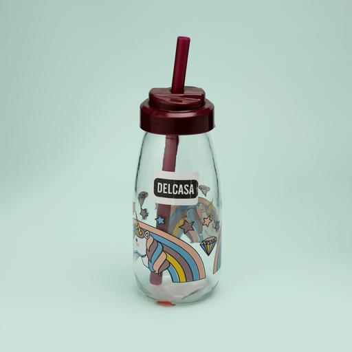 display image 3 for product Aqua Glass Milk Bottle with Straw, 250ml Bottle, DC2599 | Glass Milk Bottle with Lid | Vintage Breakfast Shake Container, Juice Bottles for Party, Reusable Dairy Bottles