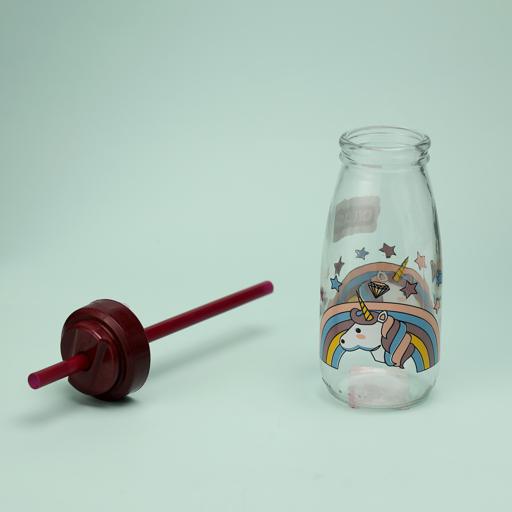 display image 1 for product Aqua Glass Milk Bottle with Straw, 250ml Bottle, DC2599 | Glass Milk Bottle with Lid | Vintage Breakfast Shake Container, Juice Bottles for Party, Reusable Dairy Bottles