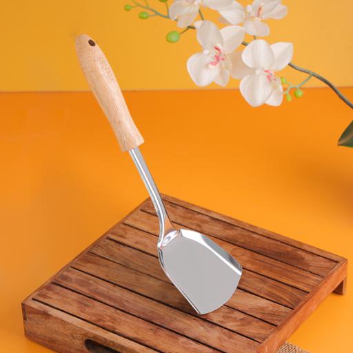 display image 2 for product Delcasa Stainless Steel Solid Turner With Wooden Handle