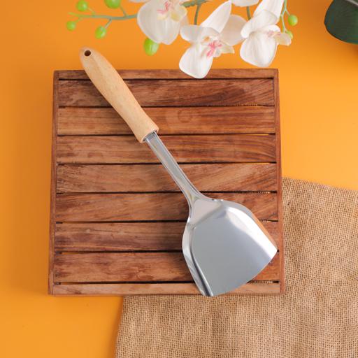 display image 3 for product Delcasa Stainless Steel Solid Turner With Wooden Handle