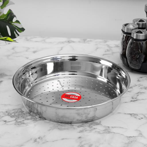 display image 1 for product Steamer Plate, 24cm Stainless Steel Steamer Tray, DC2796 | Round Steaming Plate | Multi-Purpose Steamer Plate for Veggies, Seafood, Baby Food and More