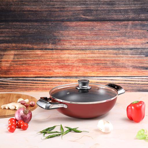 display image 4 for product Royalford Aluminium Wok Pan With Glass Lid, 22 Cm - Induction Safe Frying Pan With Durable Non-Stick