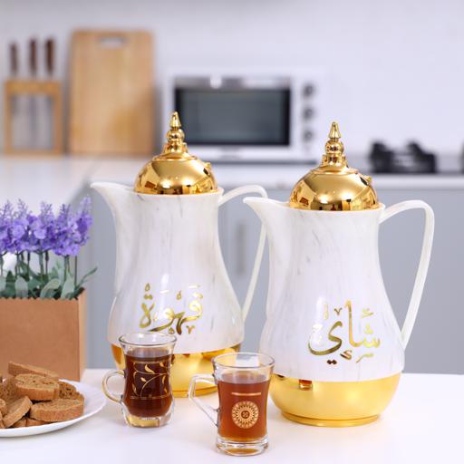 display image 3 for product Royalford 1L+1L 2 Pieces Marble Tea & Cawa Set - Portable & Leak Resistant Double Wall