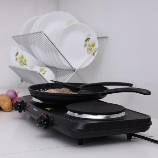 display image 2 for product Olsenmark 2500W Double Burner Electric Hot Plate For Flexible Precise Table Top Cooking - Cast Iron