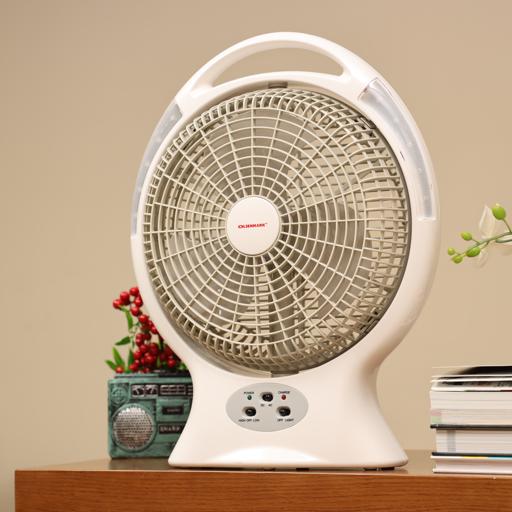 display image 1 for product Olsenmark Desktop Rechargeable Fan With Led, 12 Inch - 2 Speed Setting - Lead-Acid Battery - Usb