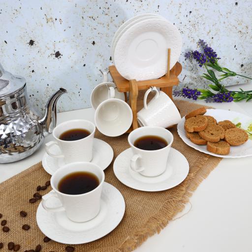 display image 4 for product Royalford 12Pcs Porcelain Cup & Saucer Set With Wooden Stand - Ideal For Daily Use - Non-Toxic