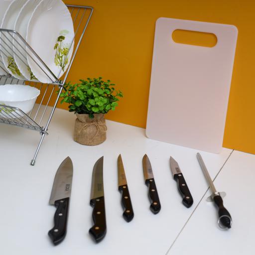 display image 3 for product Delcasa 7 Pcs Basic Kitchen Knife Set - Stainless Steel 5 Kitchen Knives Along With Knife Sharpener