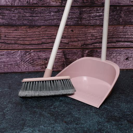 display image 3 for product Delcasa Long Dust Pan & Brush Set - Long Hand Broom With Synthetic Stiff Bristles - Broom Set