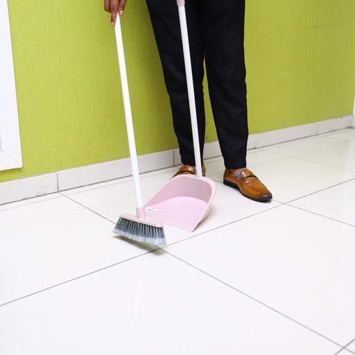 display image 1 for product Delcasa Long Dust Pan & Brush Set - Long Hand Broom With Synthetic Stiff Bristles - Broom Set