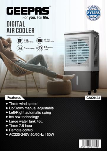 display image 23 for product Digital Air Cooler, Air Cooler with Remote Control, GAC9433N | 3 Fan Modes | LED Display | Wide Angel Horizontal Oscillation | Timer Function | 2 Ice Box | Portable Air Cooler