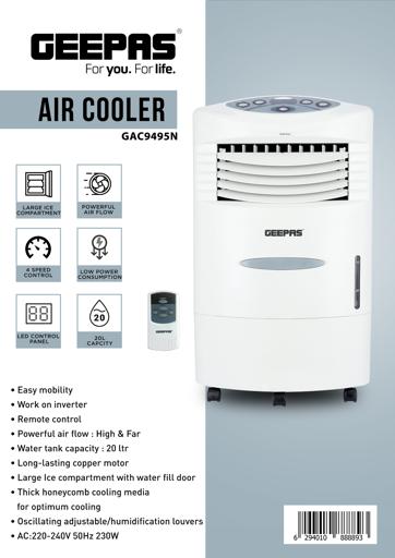display image 9 for product Air Cooler, Ice Compartment & Remote Control, GAC9495 | Portable Ergonomic Design with 4 Speed | LED Control Panel | Wide Oscillation | Ideal for Home, Office & More