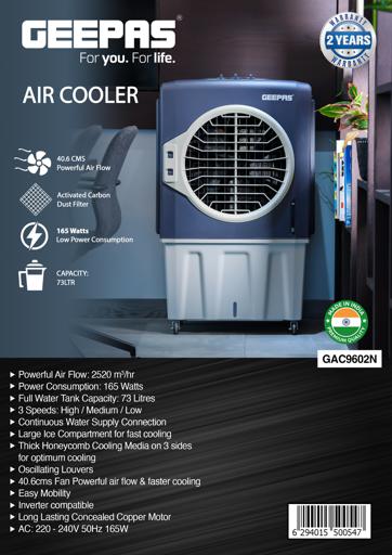 display image 20 for product Geepas 70L Air Cooler - 3Speed, Swing Function, Honey Coomb Cooling Technology with Castor Wheels Easy Mobility |Low Noise| Ideal for Room, Office, shop & More