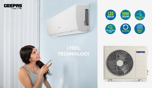 display image 5 for product Geepas Split Type Air Conditioner - Ergonomic Design with Led Display | Multiple Speed, Turbo Cooling & Auto Restart | Washable Filter | 18000 BTU | Remote Included