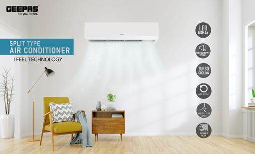 display image 2 for product Geepas Split Type Air Conditioner - Ergonomic Design with Led Display | Multiple Speed, Turbo Cooling & Auto Restart | Washable Filter | 18000 BTU | Remote Included
